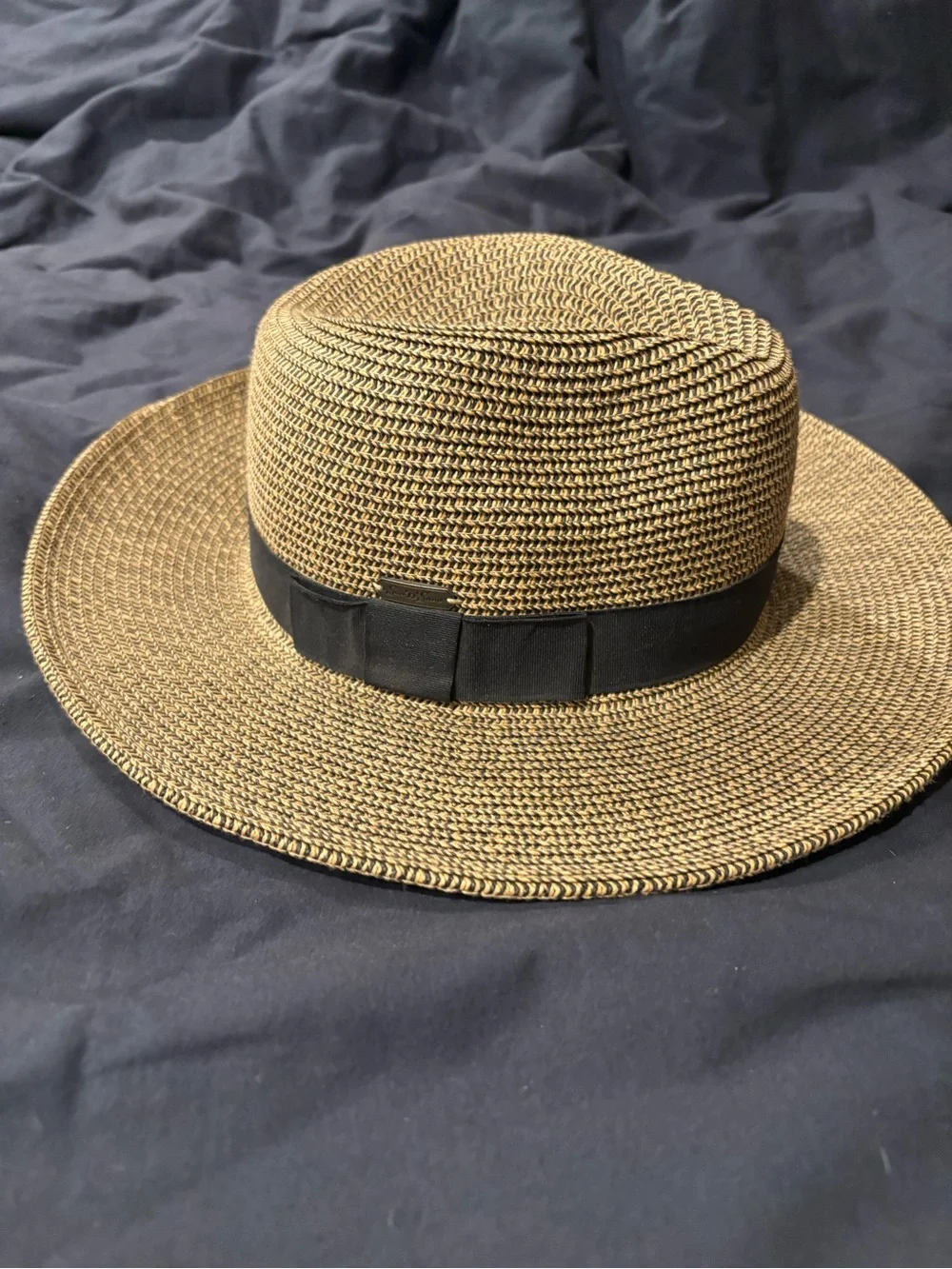 Woven Straw Sun Hat with Black Ribbon